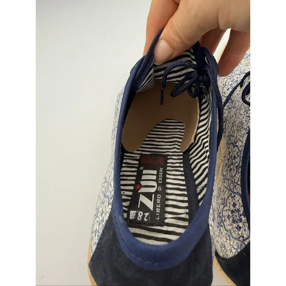 Zuii Mens Blue Suede Floral Square Toe Flat Heel Lace Up Oxford Shoes Size 28
